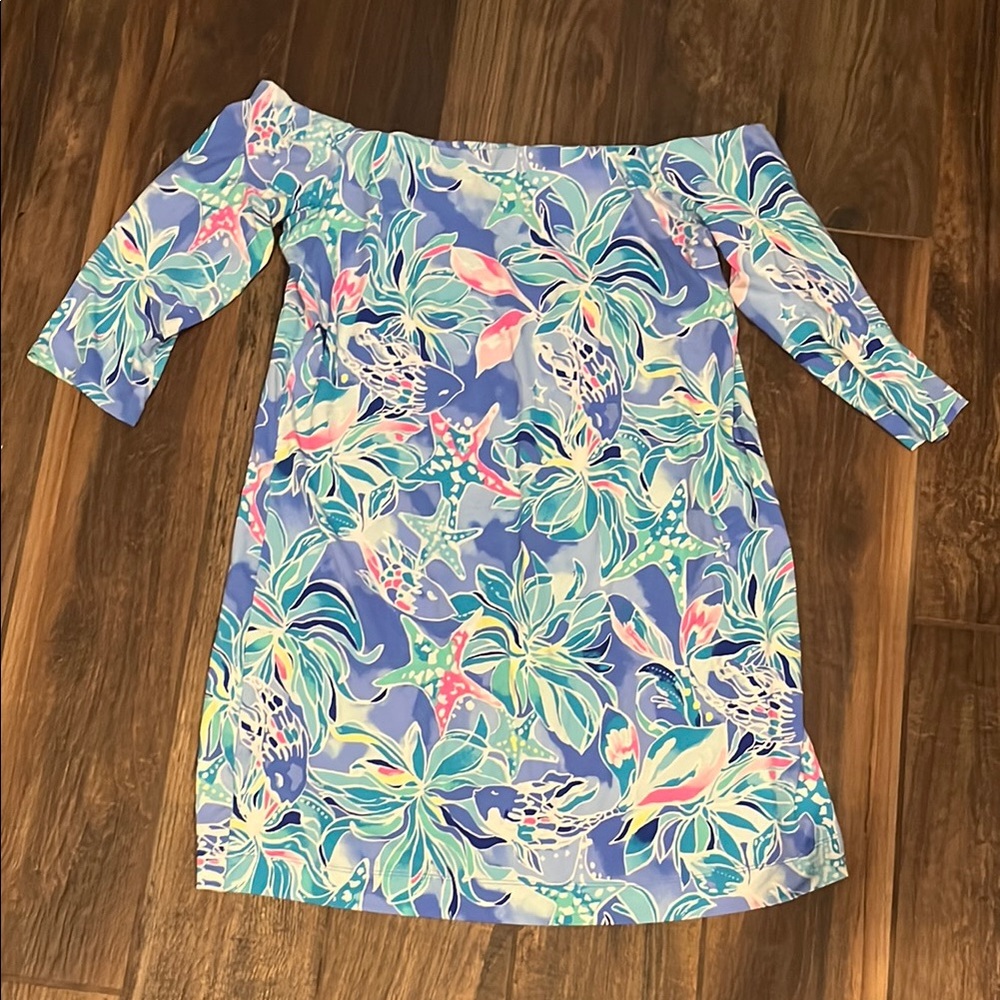 Lilly Pulitzer Sheath Dress Blue Green Off-Shoulder Resort Wear
